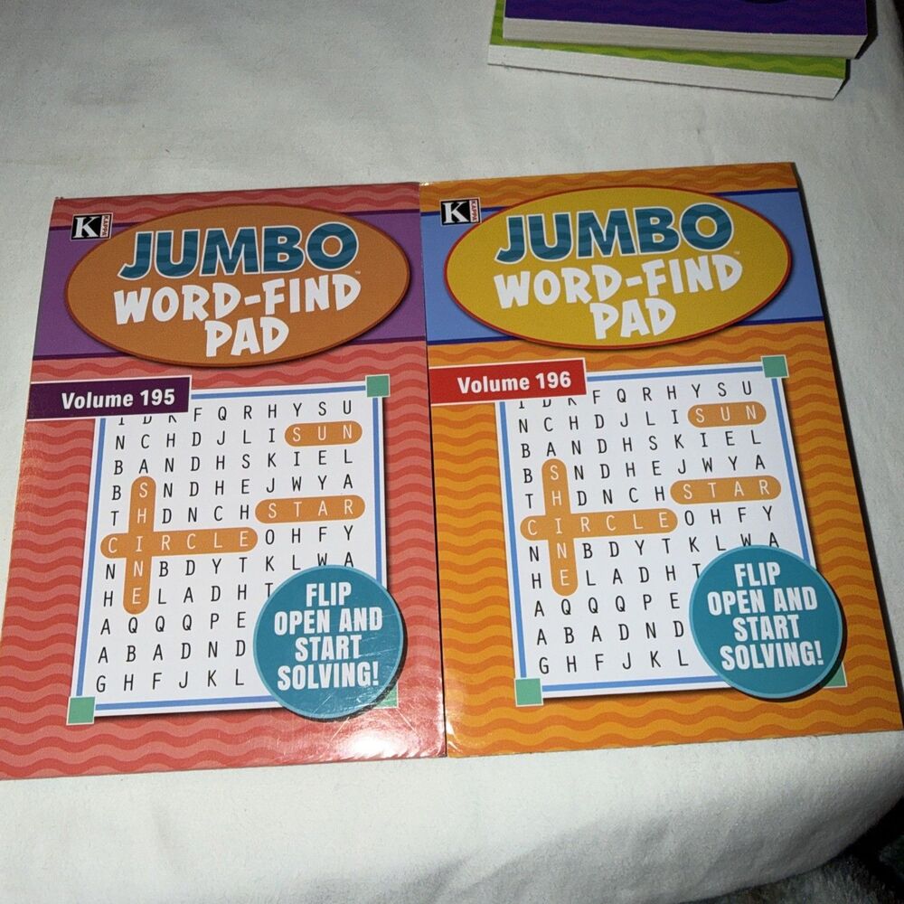 Kappa Jumbo Word Finds 73 Word Puzzles In Books Flip Open Volume #195 & 196 New